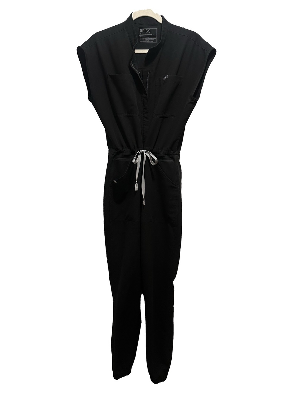 Figs Black Sleeveless Utility Jumpsuit with Contrast Drawstring